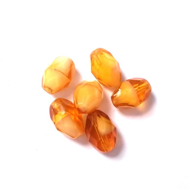 11x8mm Oval Amber Mix Czech Fire Polished Bead
