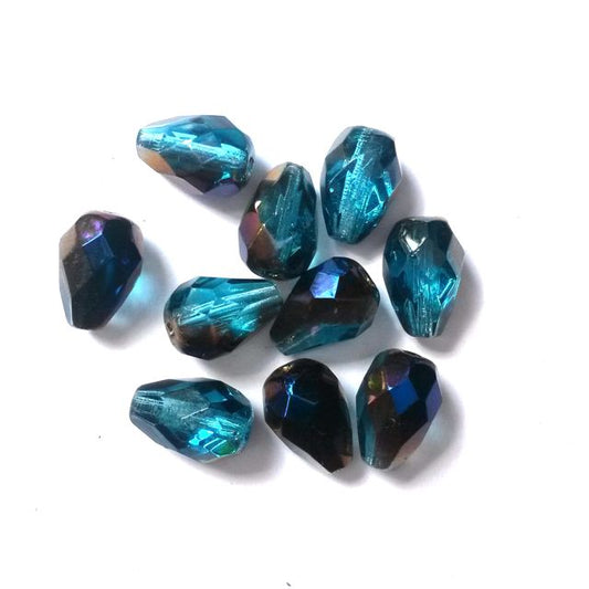 10x7mm Peacock Azura Czech Fire Polished Bead