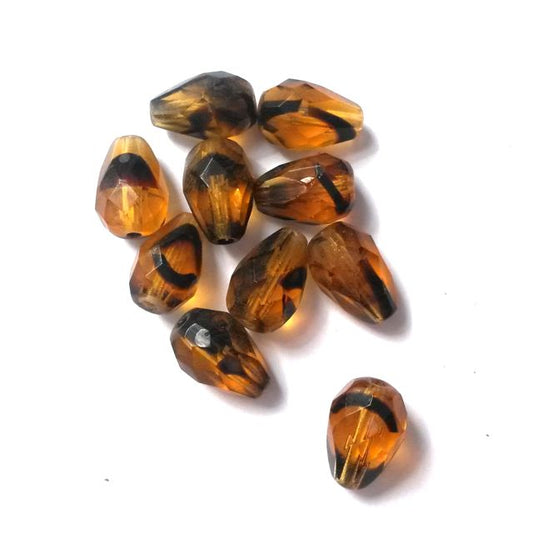 10x7mm Drop Tortoise Topaz Czech Fire Polished Drop Bead