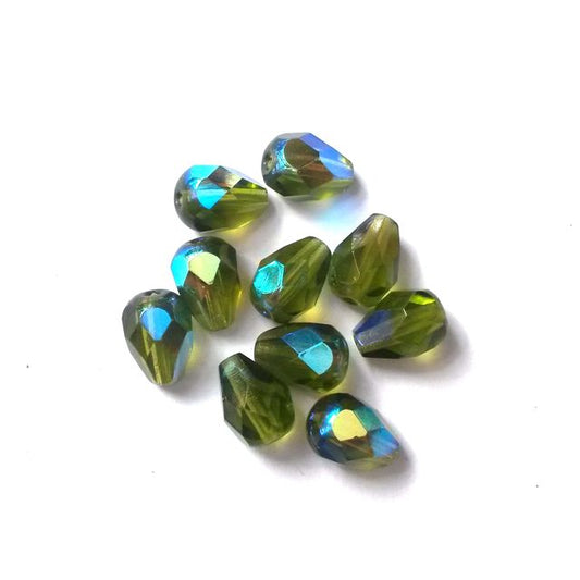 8x6mm Drop Olive AB  Fire Polished Crystal Bead