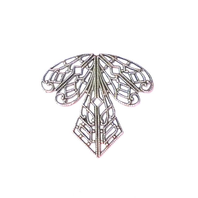 Filigree Brass Stamping Dragonfly Antique Silver Plated 40mm