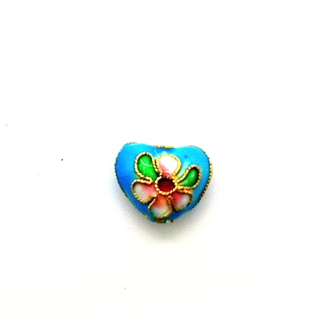 Cloisonne Metal Bead 10x14mm Heart Turquoise Gold
