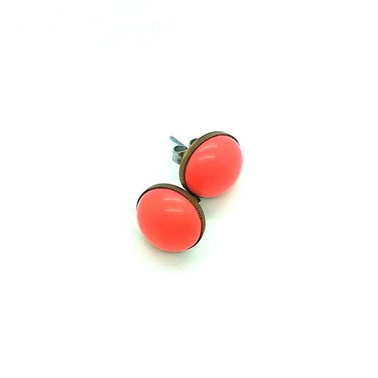 1970s Retro Earrings Stud Button Coral 12mm