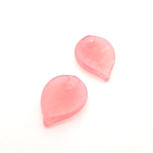 Pink Leaf 19x13mm Opalino Czech Glass Bead