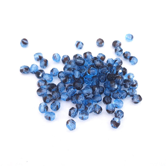 4mm Blue Animal Print Czech Fire Polished Bead - Pack of 100