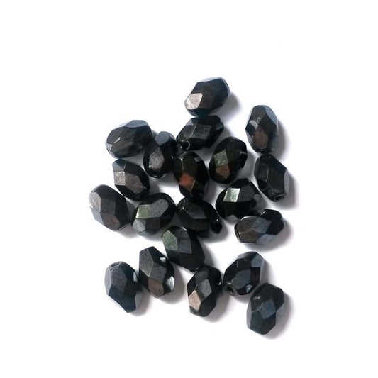 8x6mm Oval Jet Black Czech Fire Polished Glass Bead