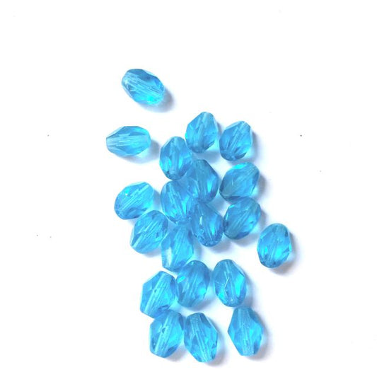 8x6mm Oval Aquamarine Czech Fire Polished Glass Bead