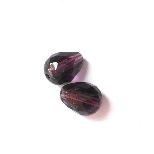 13x10mm Drop Dark Amethyst Czech Fire Polished Bead