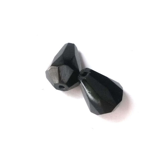 13x10mm Drop Black Czech Fire Polished Drop Bead