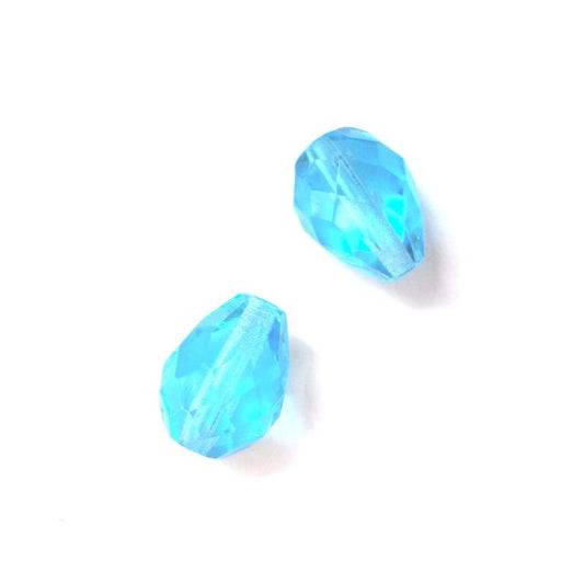 13x10mm Drop Aquamarine Czech Fire Polished Drop Bead