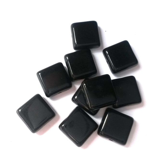 Square Tile 10x10mm Black Opaque Czech Glass Bead