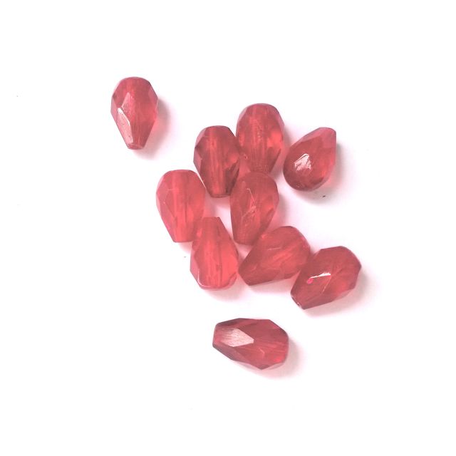 10x7mm Drop Red Transparent Czech Fire Polished Bead
