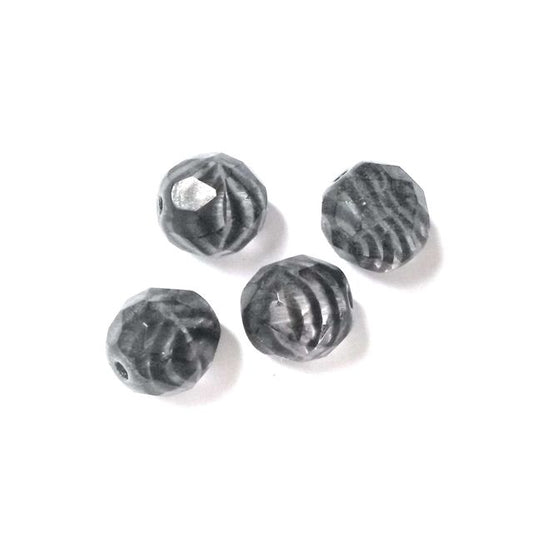 10mm Clear Zebra Print Czech Fire Polished Bead