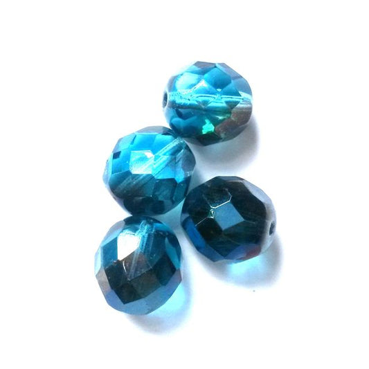 12mm Azura Peacock Czech Fire Polished Bead