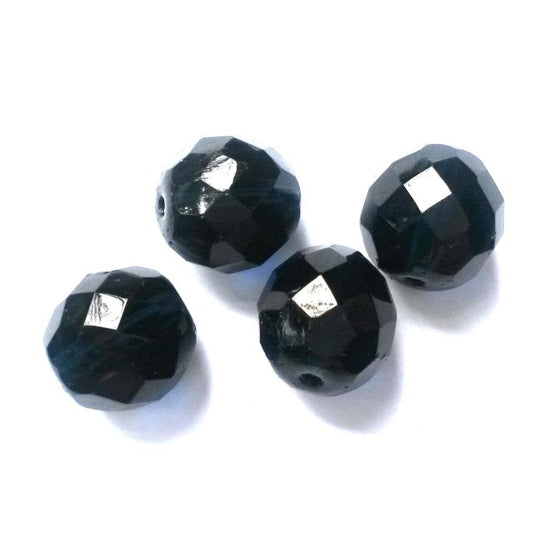 12mm Opaque Black Czech Fire Polished Bead