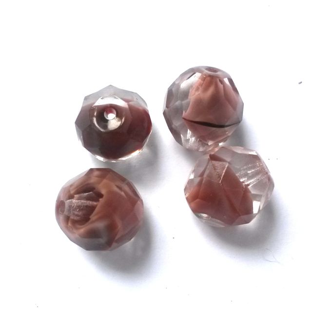 12mm Mix Brown Clear Czech Fire Polished Bead