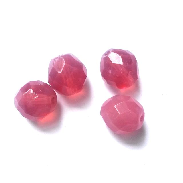 12mm Opalino Pink Czech Fire Polished Bead