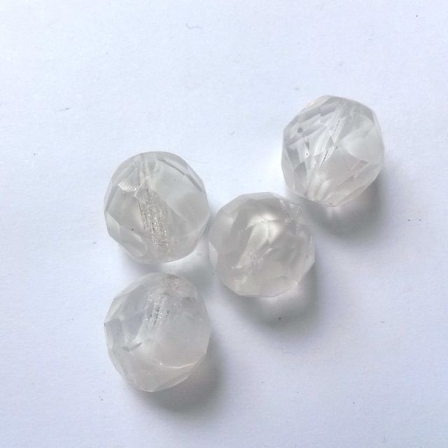 12mm Mix White Clear Czech Fire Polished Bead