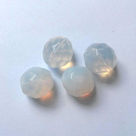 12mm Opalino White Czech Fire Polished Bead