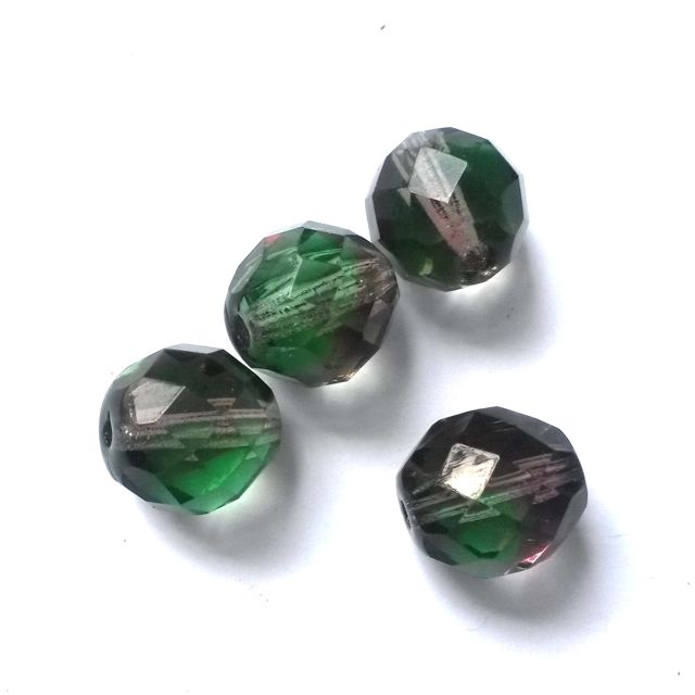 12mm Two Colour Amethyst Green Czech Fire Polished Bead