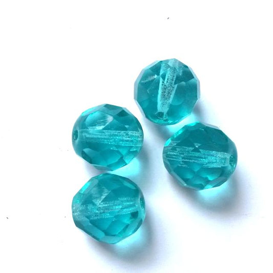 12mm Transparent Light Teal Czech Fire Polished Bead