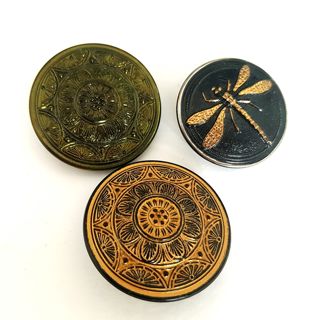 Czech Glass Button Deco Dragonfly Trio Olive Iris Black Gold