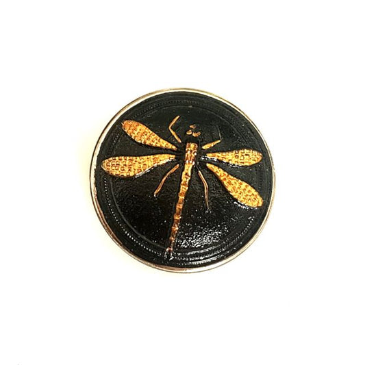 Czech Glass Button Dragonfly 26mm Black Gold