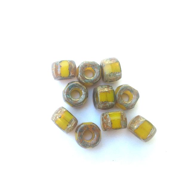 Czech Glass Jug Bead Large Hole 9mm Chartreuse Picasso