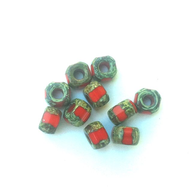 Czech Glass Jug Bead Large Hole 9mm Red Picasso