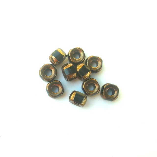 Czech Glass Jug Bead Large Hole 9mm Black Metallic Bronze