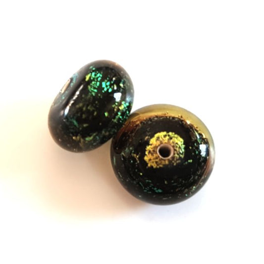 Handmade Dichroic Glass Donut Beads 13mm Green