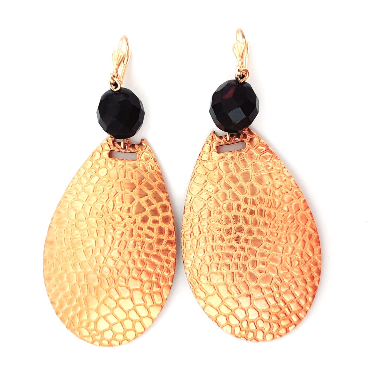 Boheme Brass Earrings Animal Print with Jet Bead