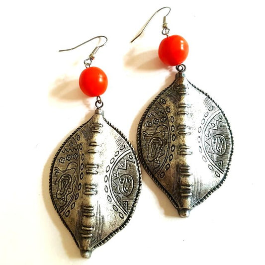 Boheme Antique Silver Earrings Shield Orange