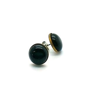 1970s Retro Earrings Stud Button Jet Black 12mm
