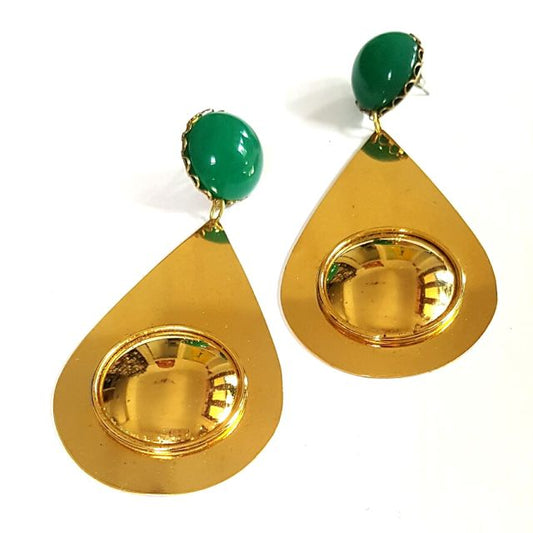 Boheme Brass Stud Drop Statement Green Agate Earrings