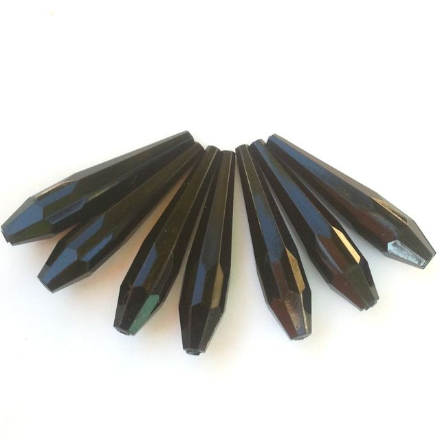 Lucite Plastic Facetted Long Drop Black 40x9mm