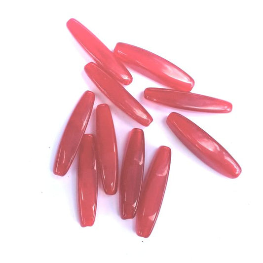 Elongated Oval 28x8mm Red Opalino Czech Glass Bead