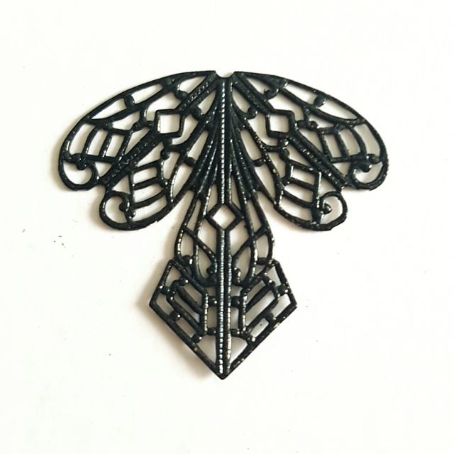 Filigree Brass Stamping Dragonfly Black Plated 40mm