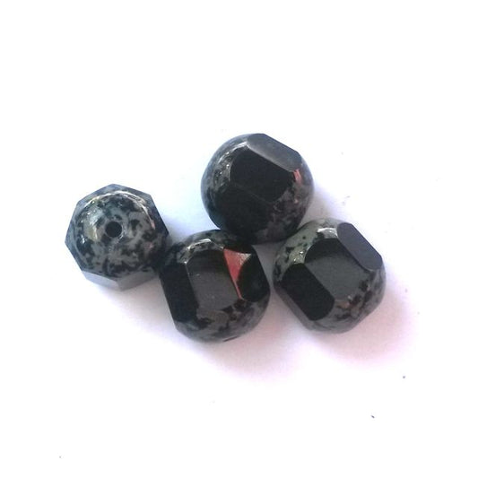 Cathedral Czech Glass Bead Barrel 10mm Black Picasso Crown