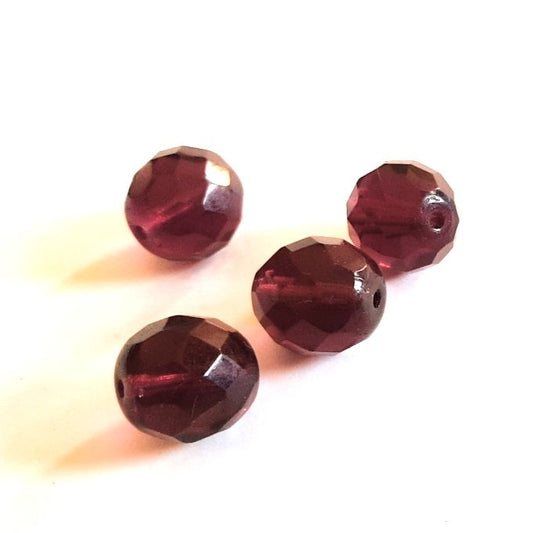 12mm Transparent Dark Amethyst Czech Fire Polished Bead