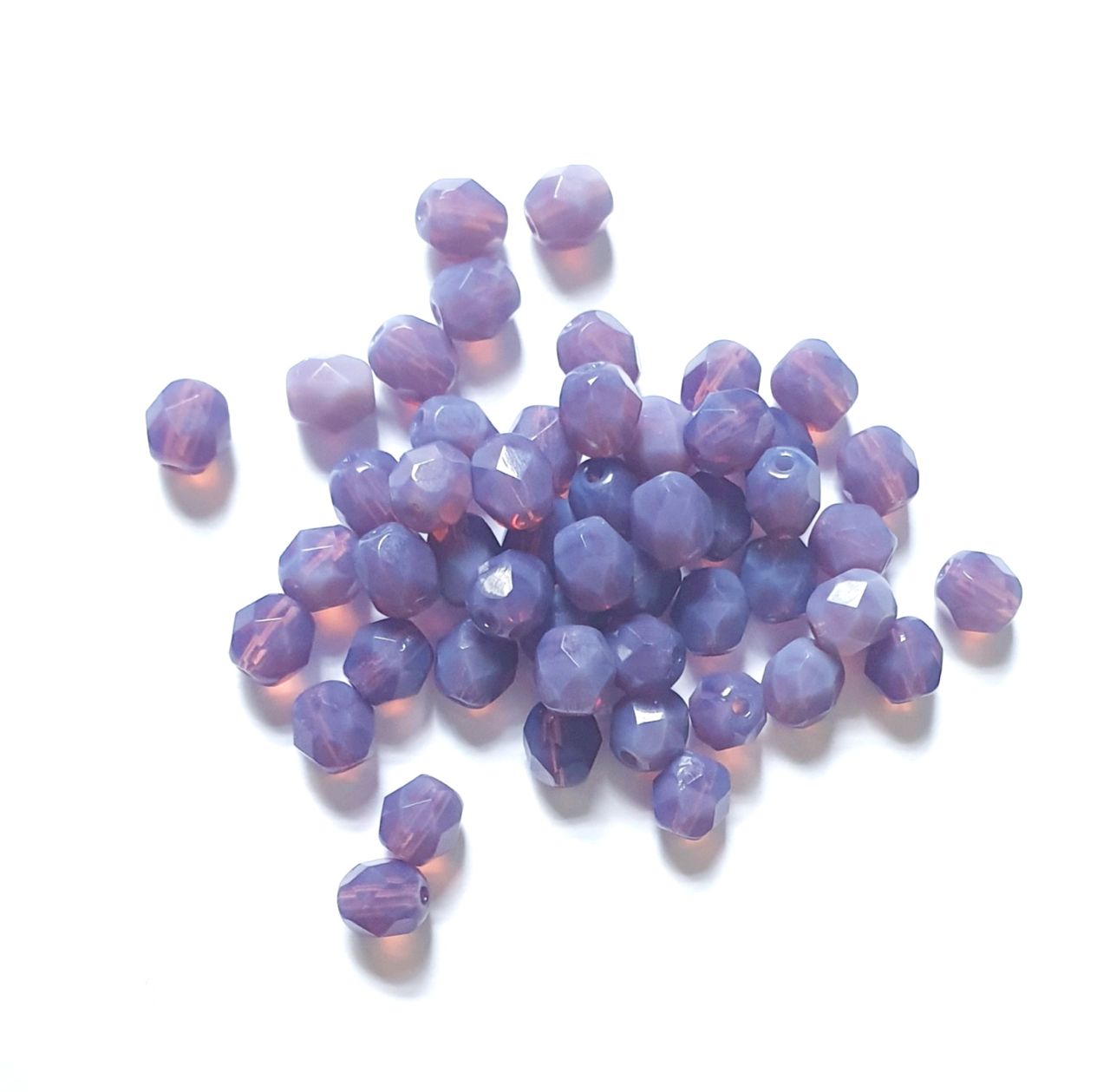 6mm Purple Opalino Czech Fire Polished Bead