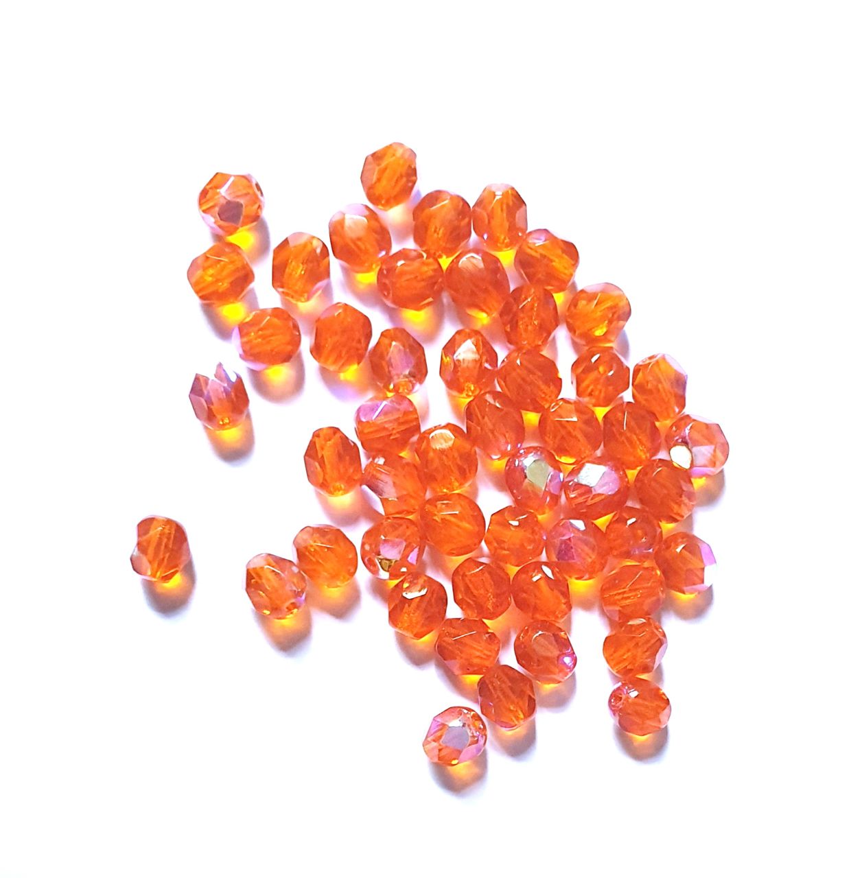 6mm Orange AB Czech Fire Polished Bead