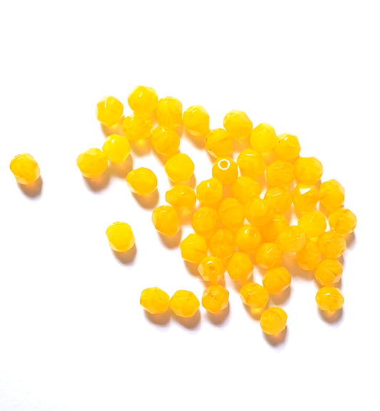 6mm Yellow Opalino Czech Fire Polished Bead