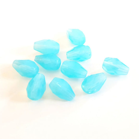 10x7mm Drop Opalino Aquamarine Czech Fire Polished Bead