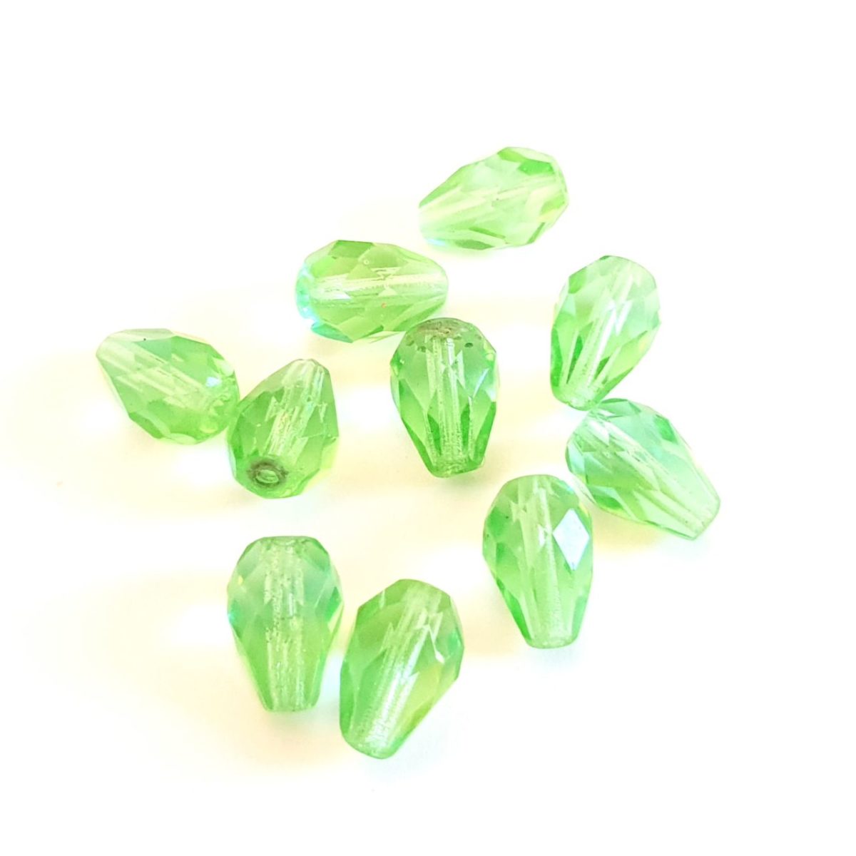 10x7mm Drop Mint Green Transparent Czech Fire Polished Bead