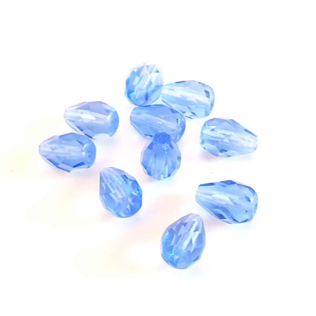 10x7mm Drop Blue Sapphire Transparent Czech Fire Polished Bead
