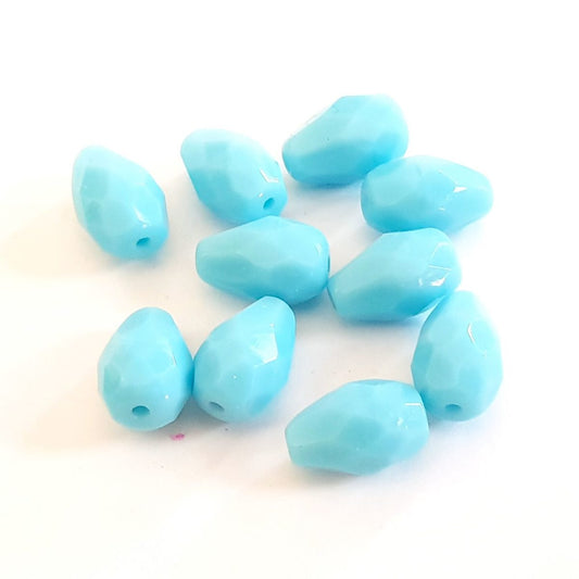 10x7mm Drop Turquoise Opaque Czech Fire Polished Bead