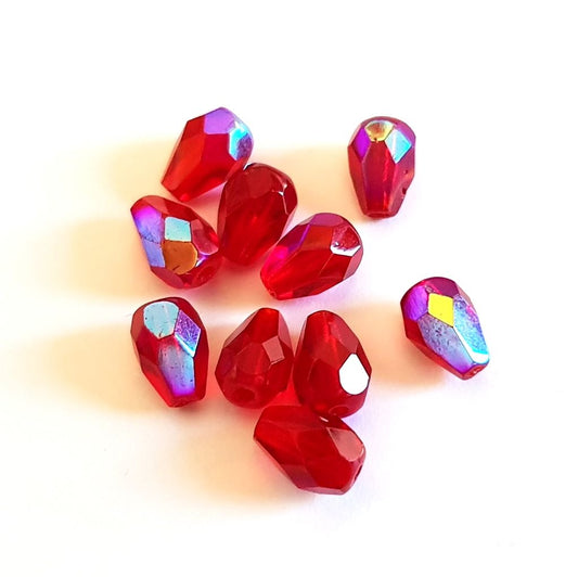 7x5mm AB Dark Red Czech Fire Polished Drop