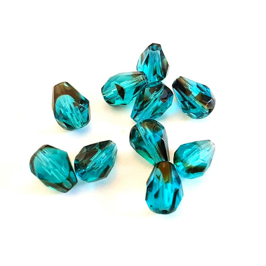 8x6mm Drop Teal Animal Print Fire Polished Glass Bead | Pack of 10
