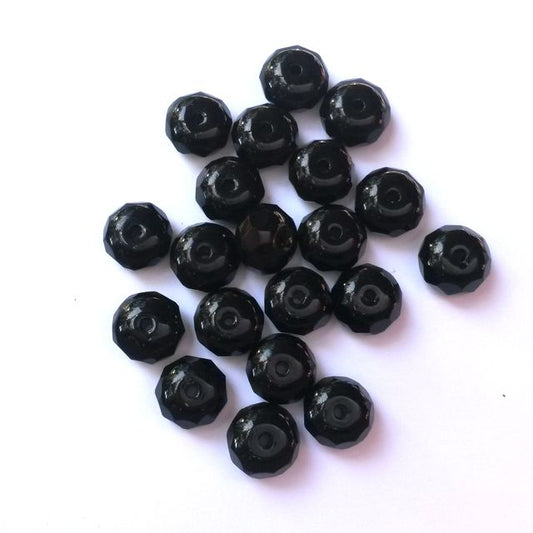 Rondelle Melon 6x9mm Opaque Black Czech Fire Polished Bead